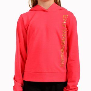 Emporio Armani EA7 Girls Rose Red Long Sleeve Logo Print Hoodie Sweatshirt
